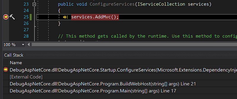 debugging aspnet core